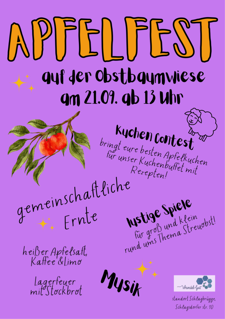 Plakat vom Apfelfest auf der Obstbaumwiese 2025