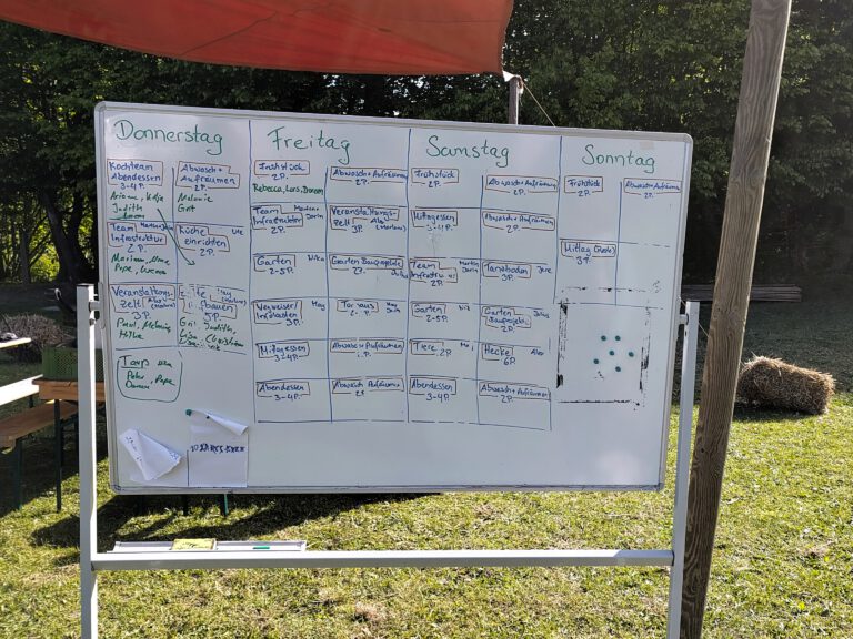 Ein Whiteboard mit dem Programm vom WandelWiese-Opening 2026